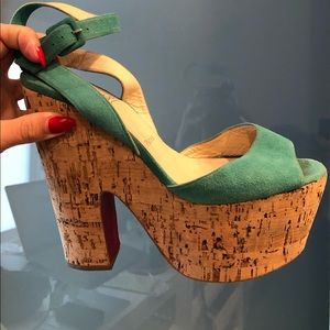 Louboutin Dombasle Turquoise Suede Cork Platform